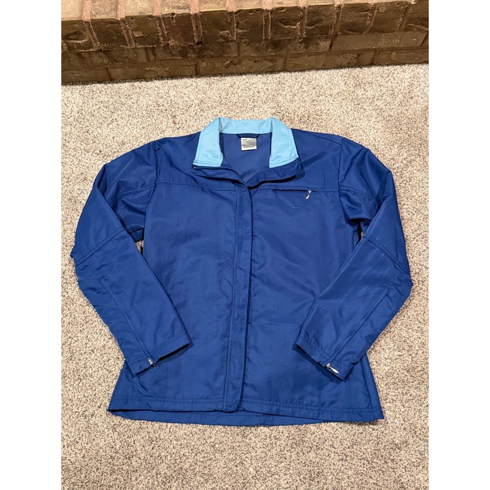 Vintage Nike Womens Petite Small Blue Windbreaker‎ Jacket Full Zip Y2K Logo EUC